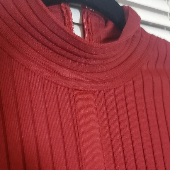 Red Long Sleeve Bodycon Dress with Mock Neck - Picture 9 of 13